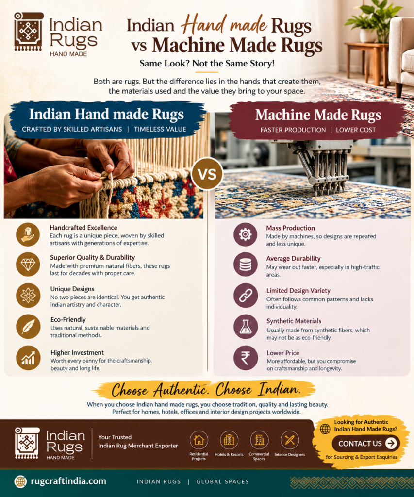 Indian handmade rugs vs machine-made rugs comparison